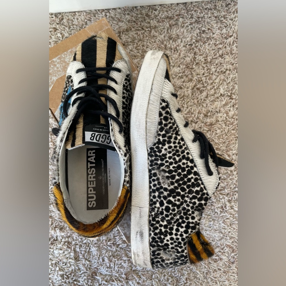 Golden Goose Superstar, pony hair, animal print, US women size 9, EU size 39